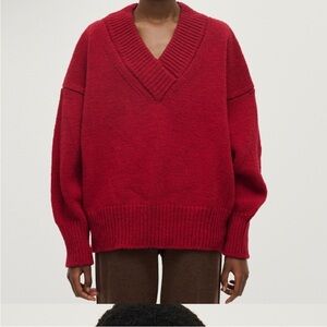 Babaa Red V-Neck Wool Sweater